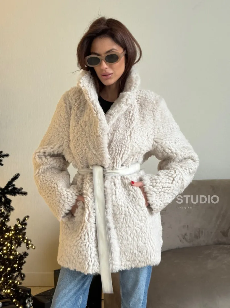 Двусторонняя дублёнка - шуба, мех тиградо английский воротник - фото 19