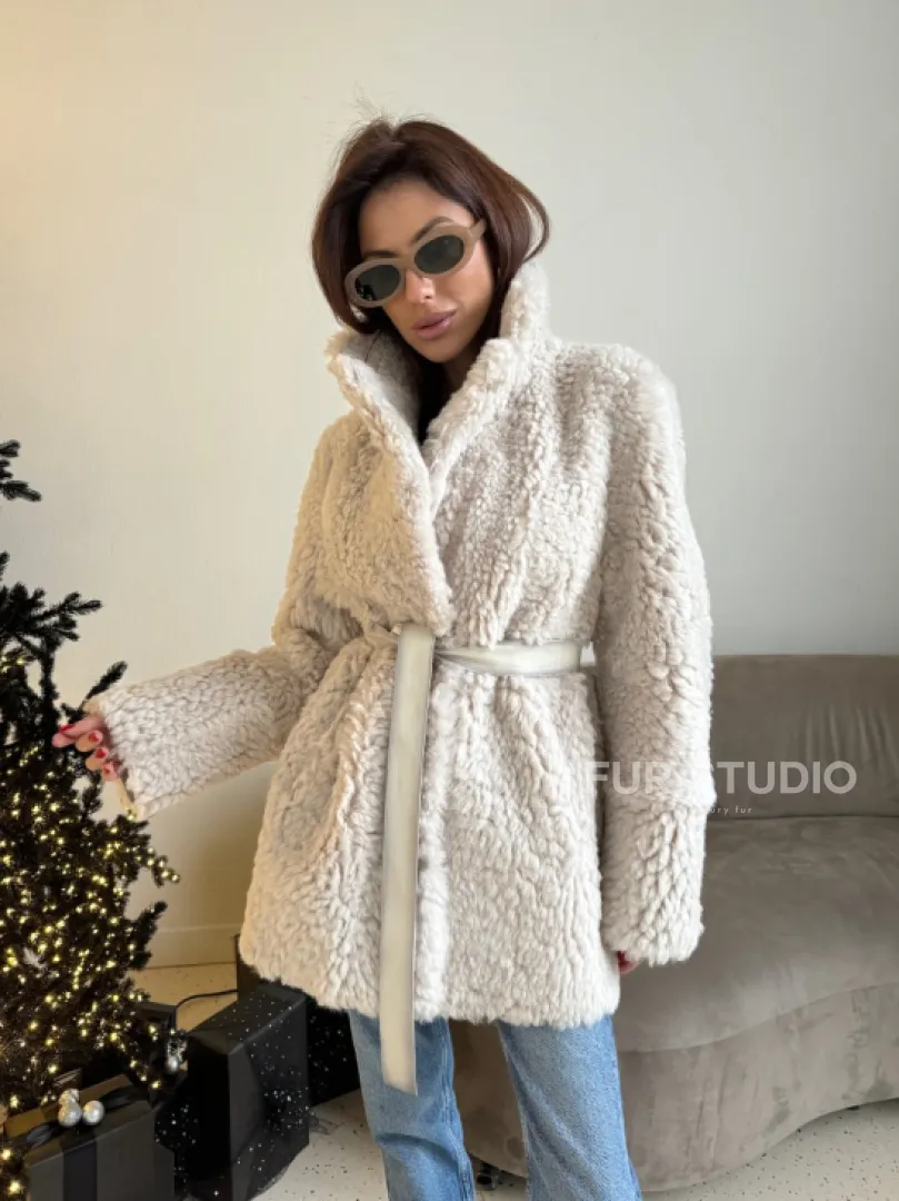 Двусторонняя дублёнка - шуба, мех тиградо английский воротник - фото 18