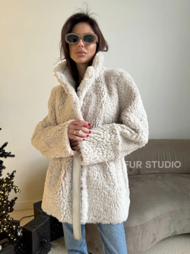 Двусторонняя дублёнка - шуба, мех тиградо английский воротник - фото 17