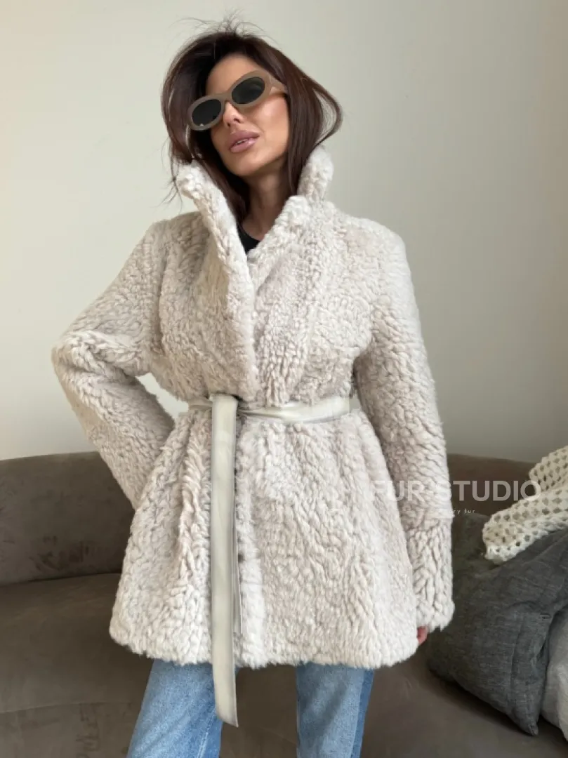 Двусторонняя дублёнка - шуба, мех тиградо английский воротник - фото 15