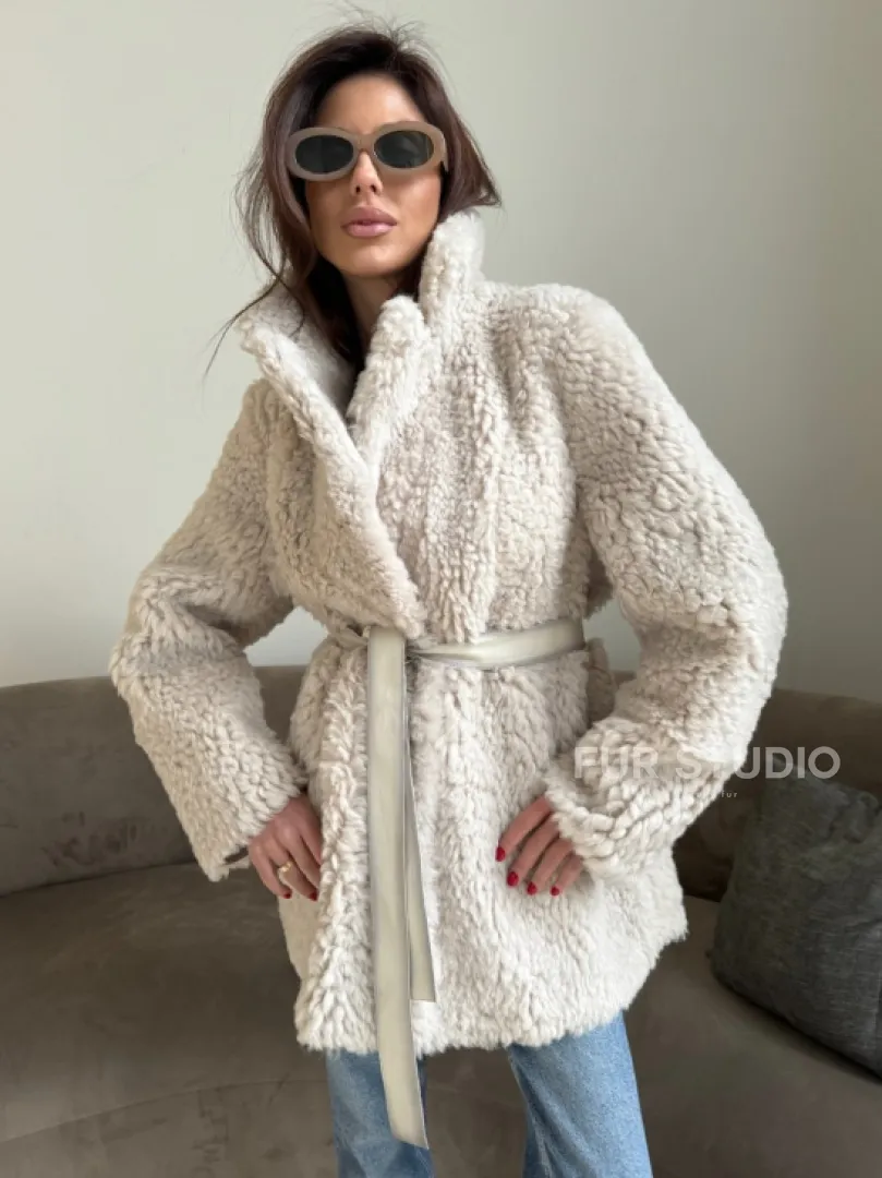 Двусторонняя дублёнка - шуба, мех тиградо английский воротник - фото 9