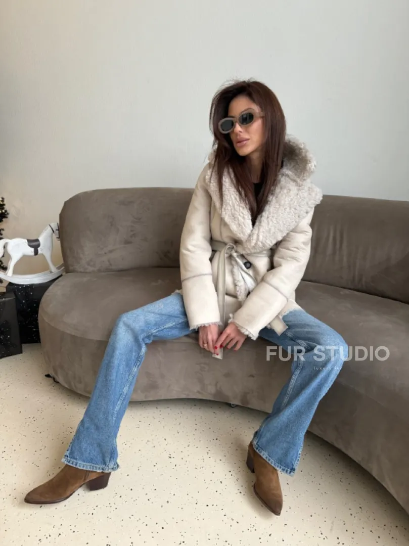 Двусторонняя дублёнка - шуба, мех тиградо английский воротник - фото 4