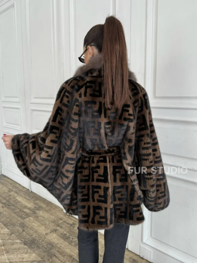 Норка летучая мышь воротник из меха куницы, принт - цвет соболь - фото 3