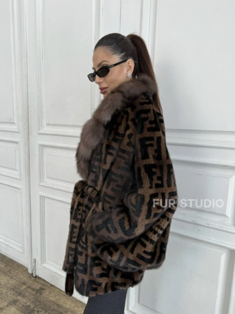 Норка летучая мышь воротник из меха куницы, принт - цвет соболь - фото 5