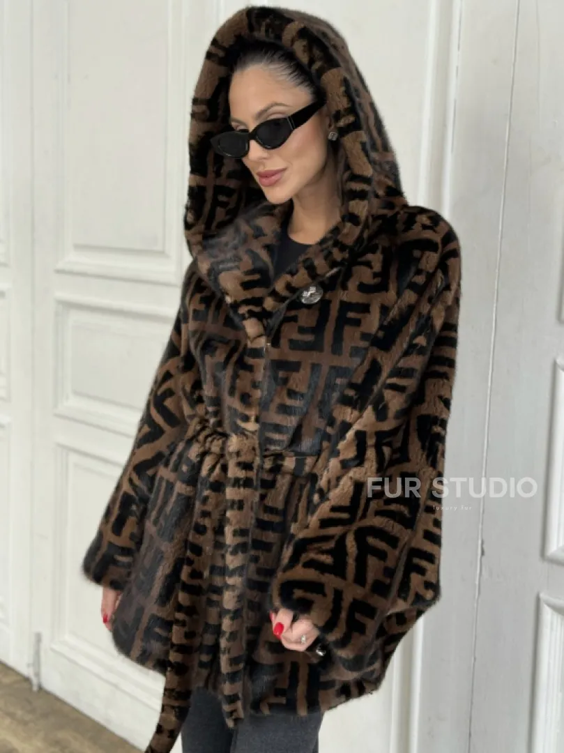 Норка летучая мышь с капюшоном, принт - цвет соболь - фото 1