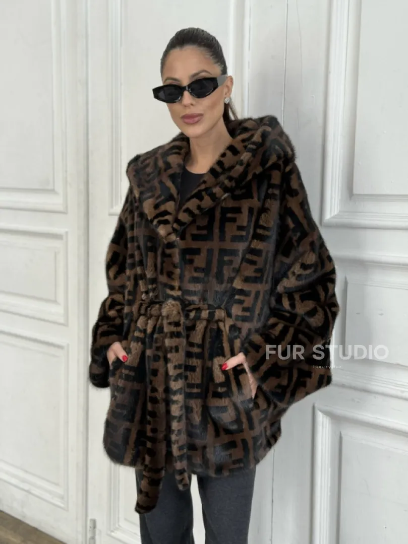 Норка летучая мышь с капюшоном, принт - цвет соболь - фото 3