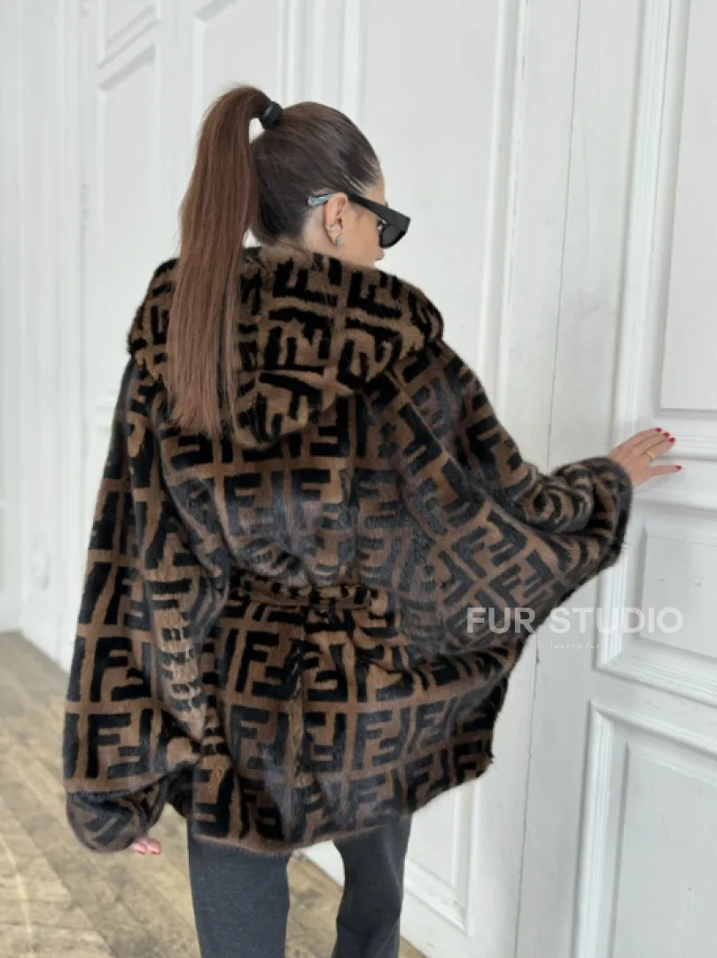 Норка летучая мышь с капюшоном, принт - цвет соболь - фото 6