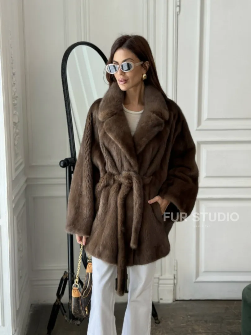 Норка роспуск, английский воротник летучка - цвет соболь - фото 6