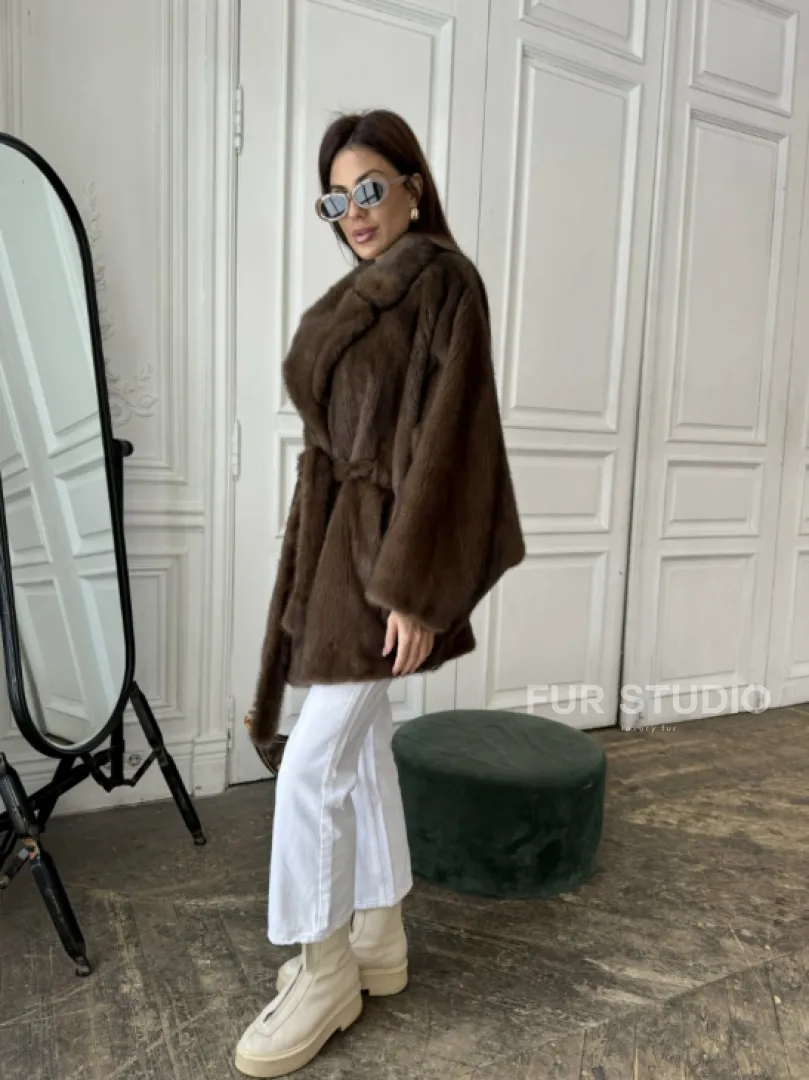 Норка роспуск, английский воротник летучка - цвет соболь - фото 7