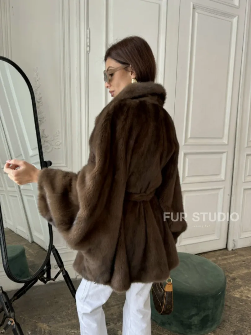 Норка роспуск, английский воротник летучка - цвет соболь - фото 5