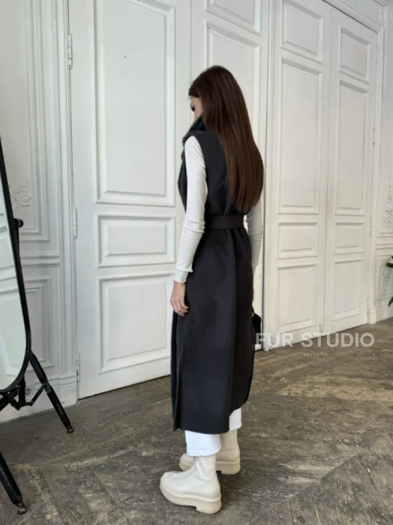 Пальто из кашемира с отделкой из меха норки - фото 7