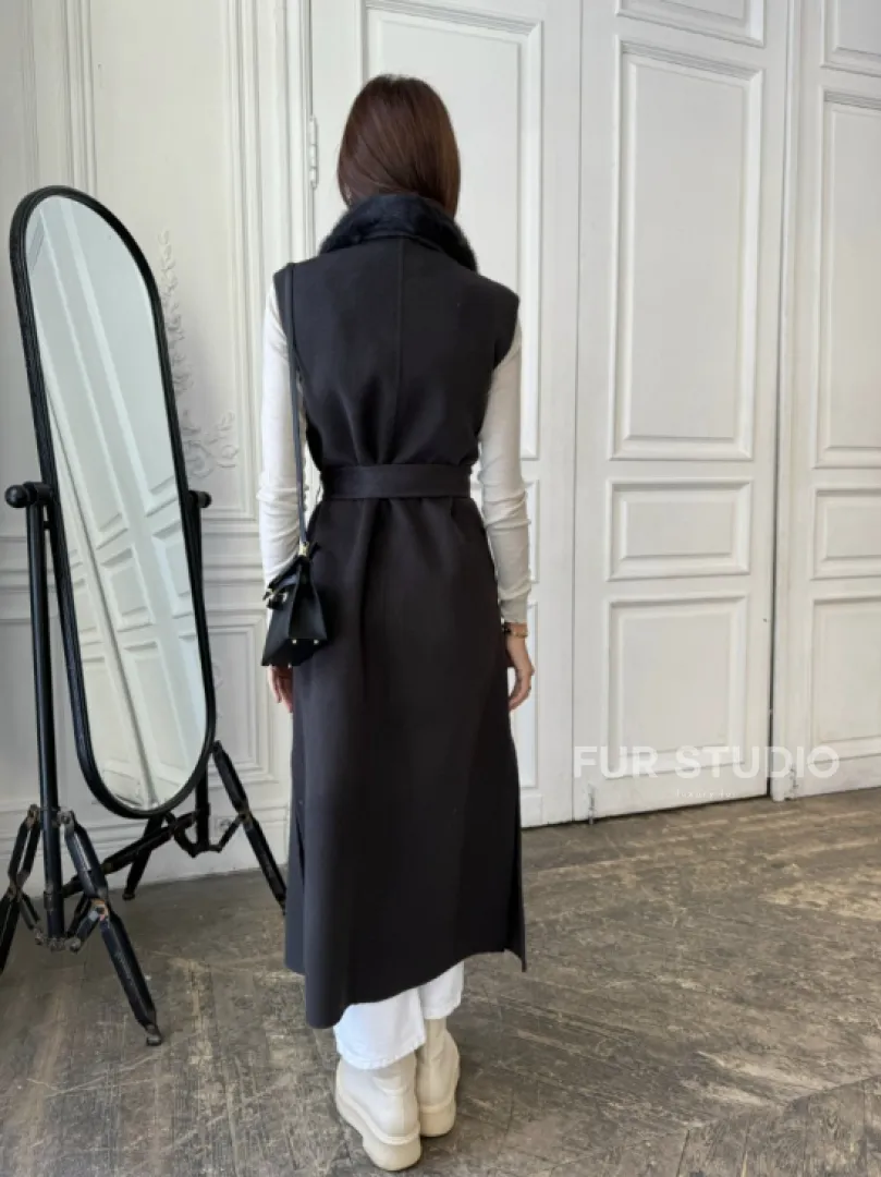 Пальто из кашемира с отделкой из меха норки - фото 5