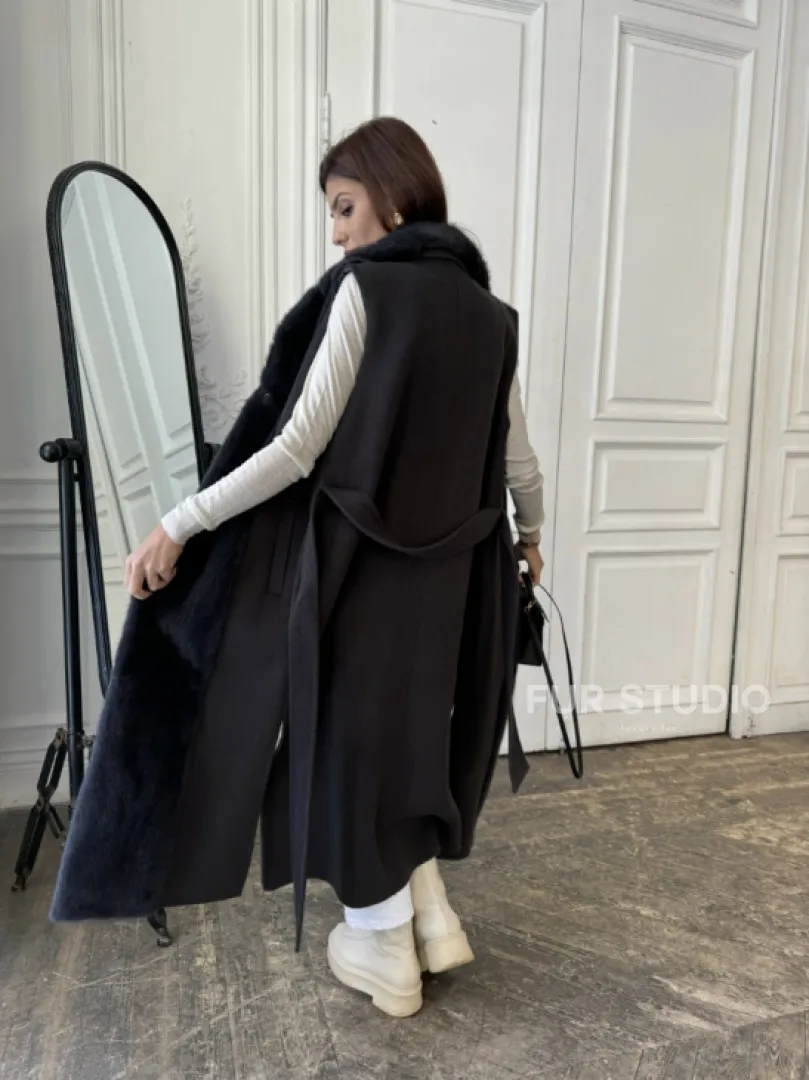 Пальто из кашемира с отделкой из меха норки - фото 6