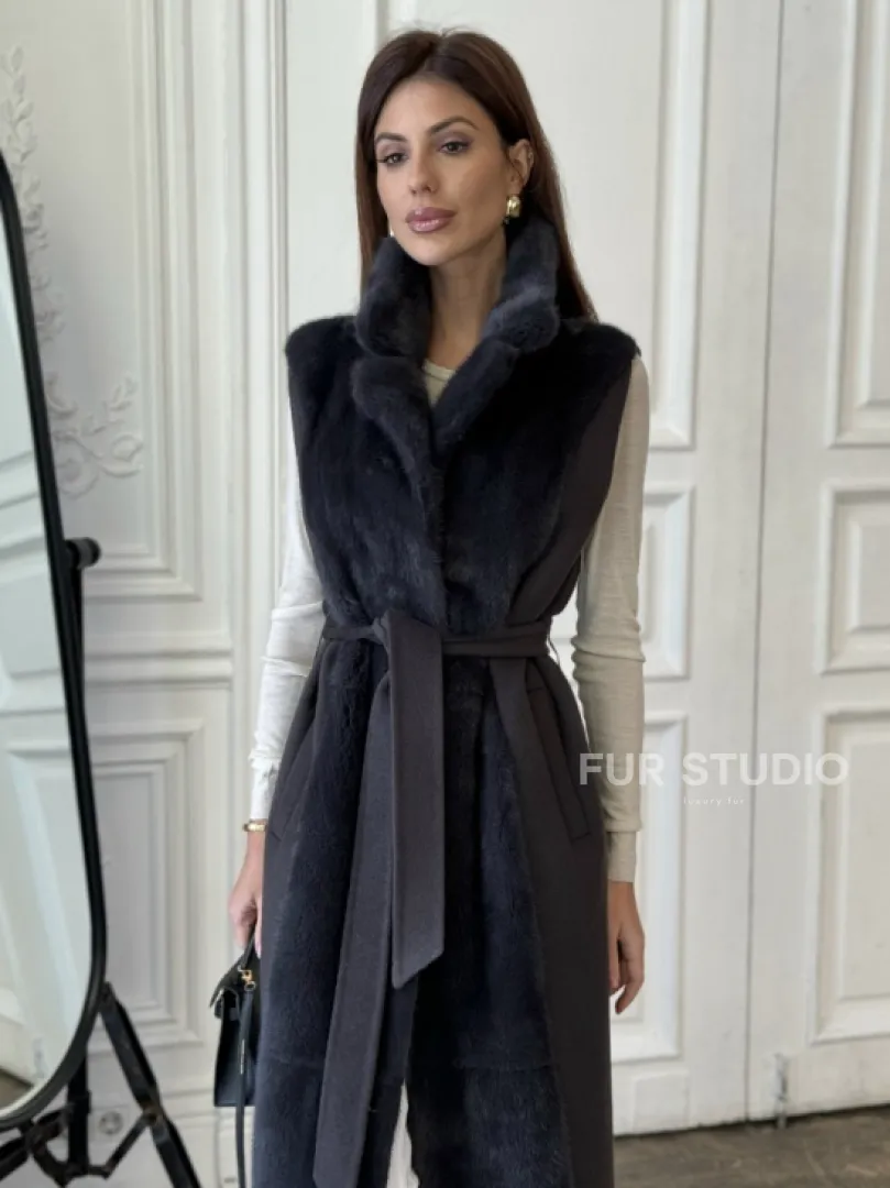 Пальто из кашемира с отделкой из меха норки - фото 0