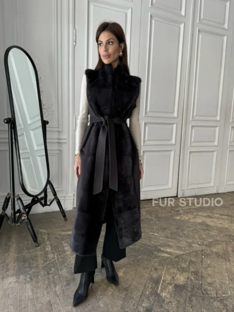 Элегантное пальто из кашемира с мехом норки - фото 7