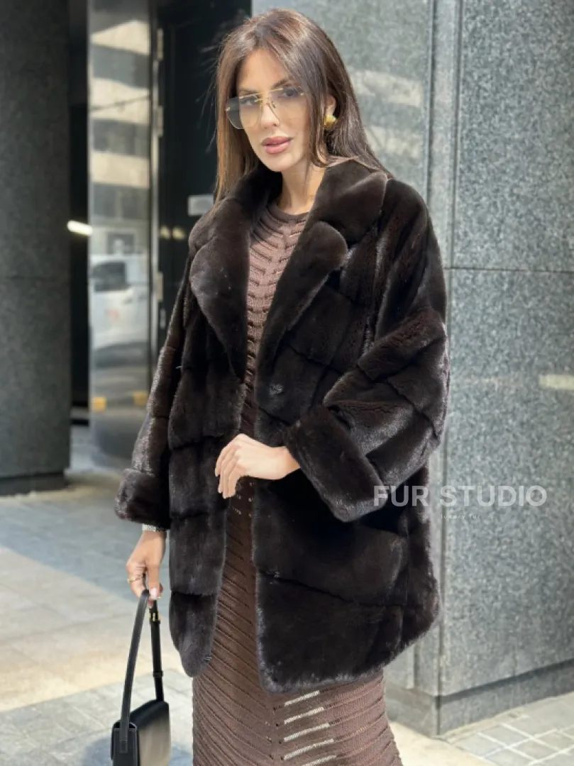 Укороченная норковая шуба в цвете шоколад - фото 0