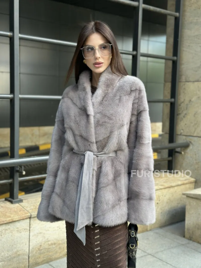 Шуба норковая дымчато-серого цвета - фото 1