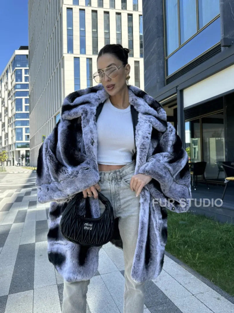 Шуба из кролика рекса - цвет шиншилла - фото 9
