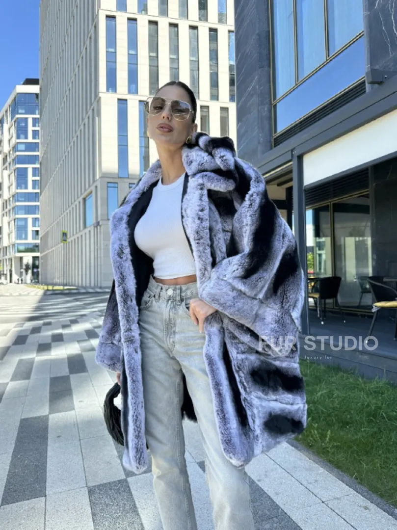 Шуба из кролика рекса - цвет шиншилла - фото 8