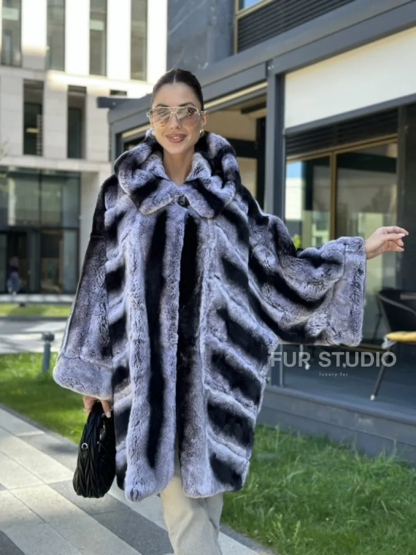 Шуба из кролика рекса - цвет шиншилла - фото 7