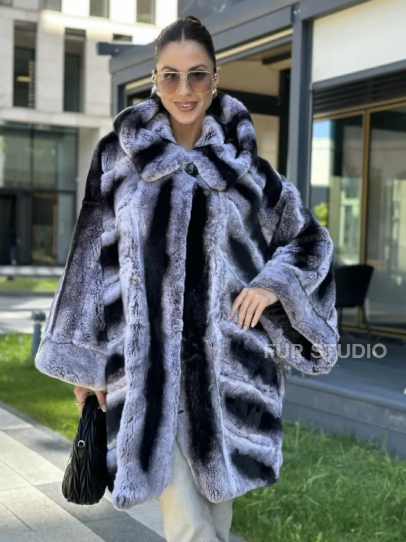 Шуба из кролика рекса - цвет шиншилла - фото 0