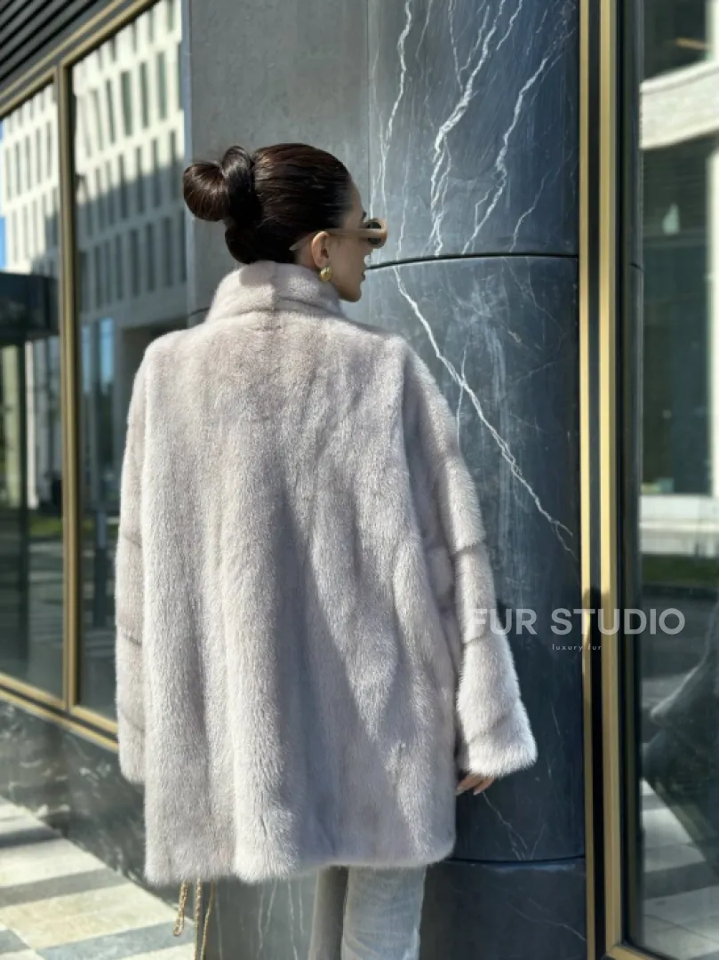 Норковая шуба в цвете нюд - фото 6