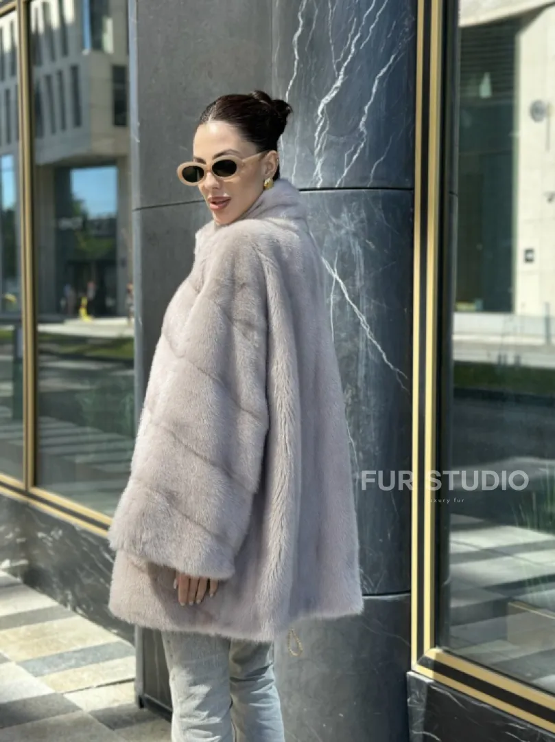 Норковая шуба в цвете нюд - фото 7