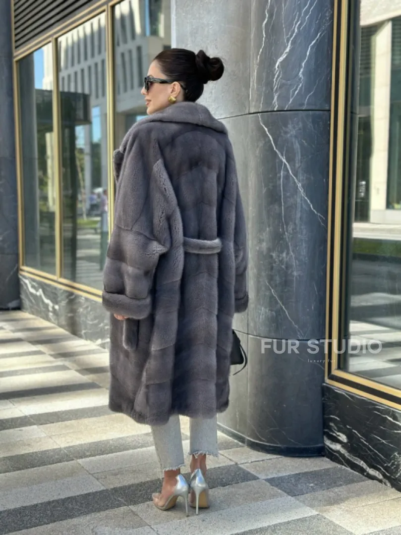 Норковая шуба в цвете сапфир - фото 8