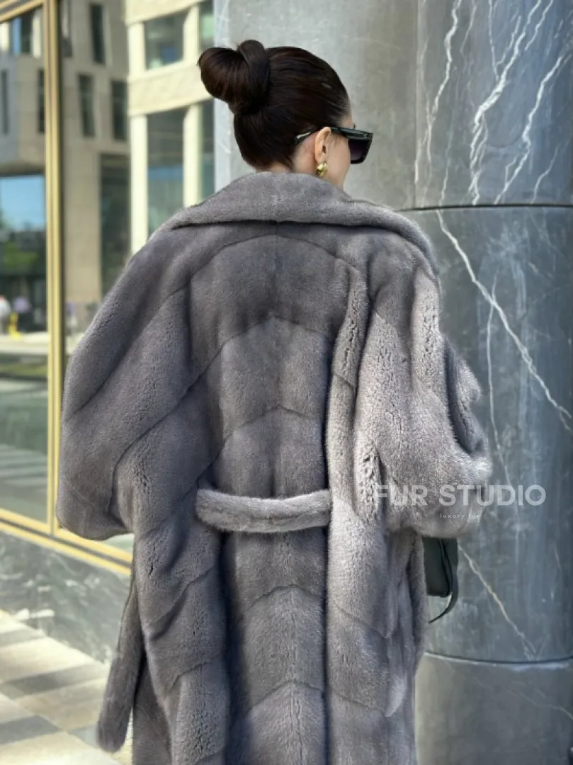 Норковая шуба в цвете сапфир - фото 2