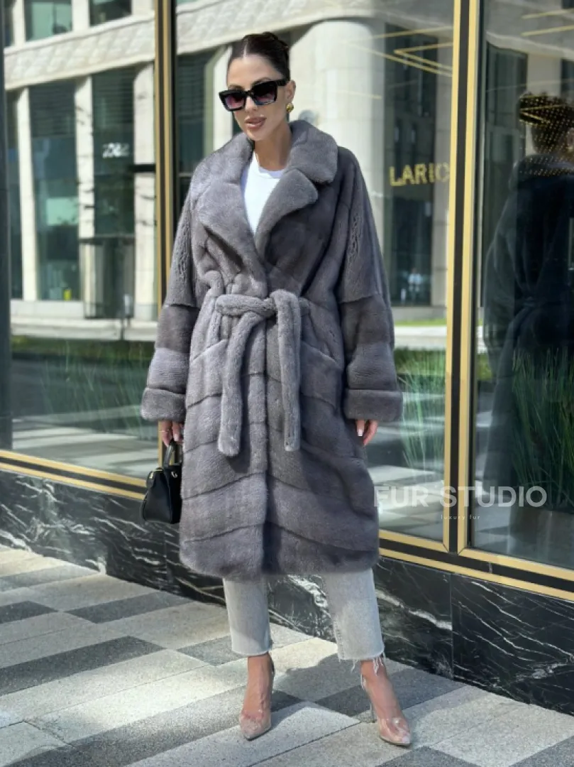 Норковая шуба в цвете сапфир - фото 0