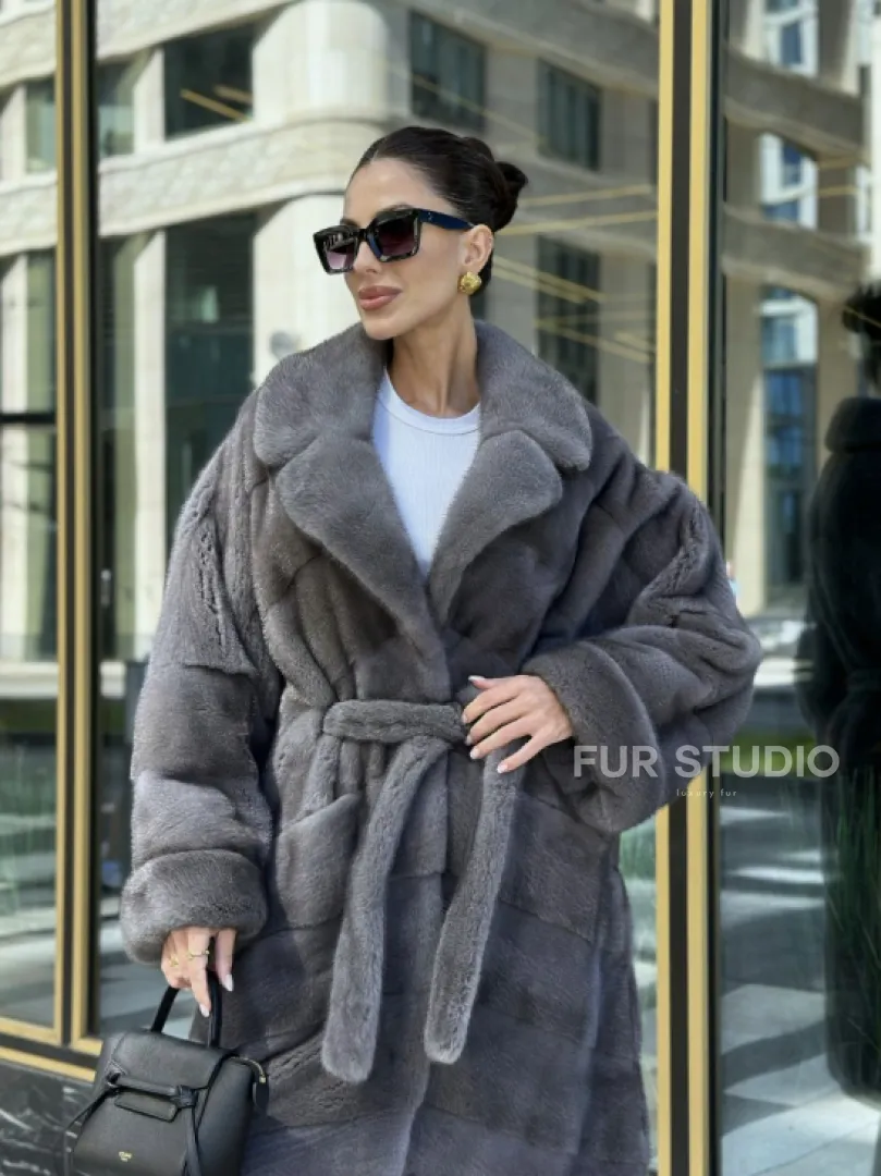 Норковая шуба в цвете сапфир - фото 1