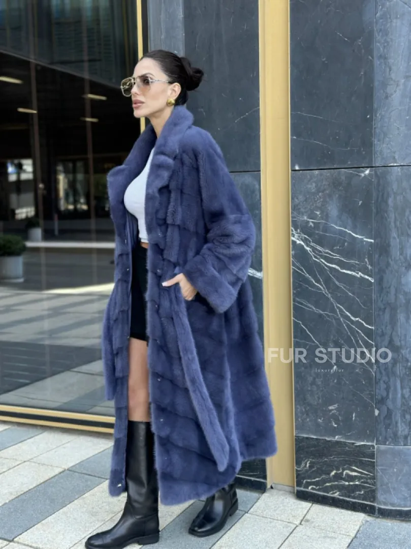 Норковая шуба с английским воротником - цвет джинс - фото 12