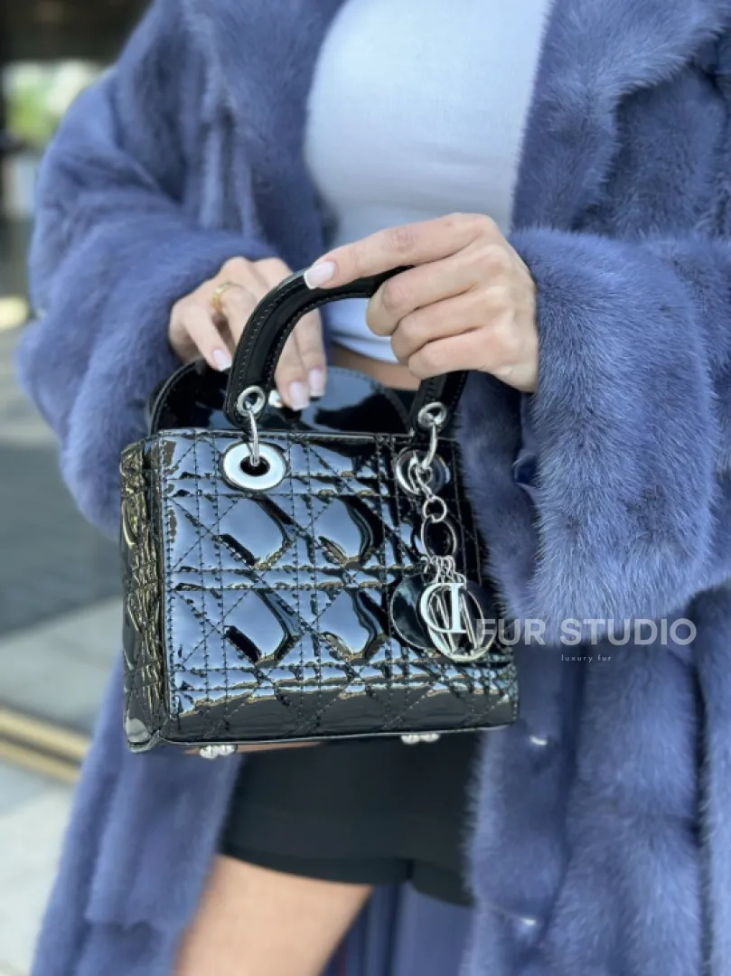 Норковая шуба с английским воротником - цвет джинс - фото 1