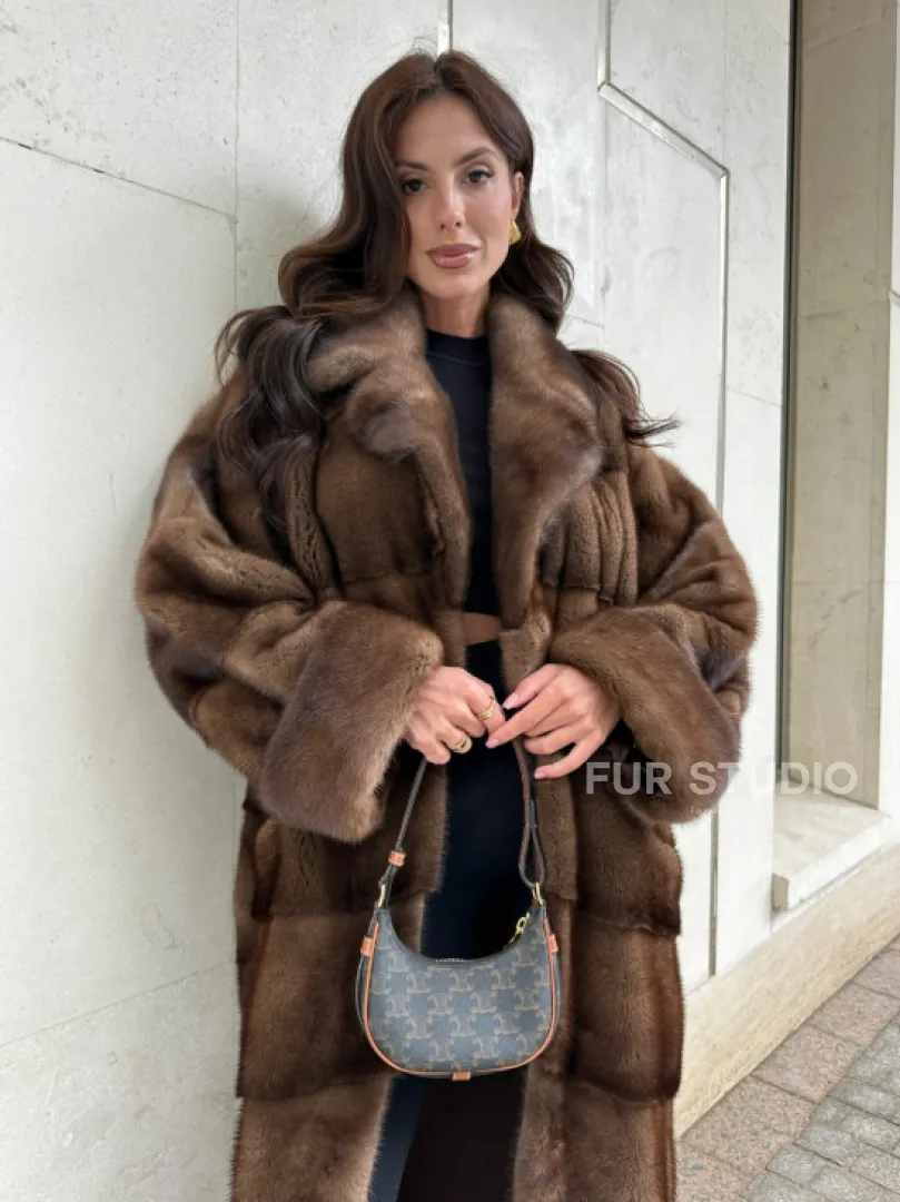 Норковая шуба NAFA соболиного натурального цвета - фото 0