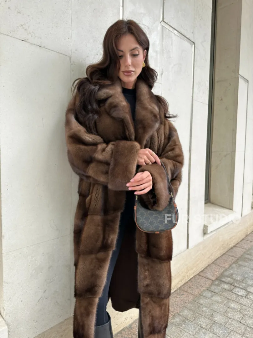 Норковая шуба NAFA соболиного натурального цвета - фото 6