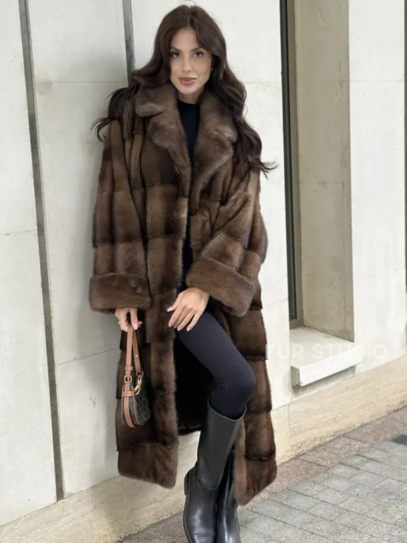 Норковая шуба NAFA соболиного натурального цвета - фото 4