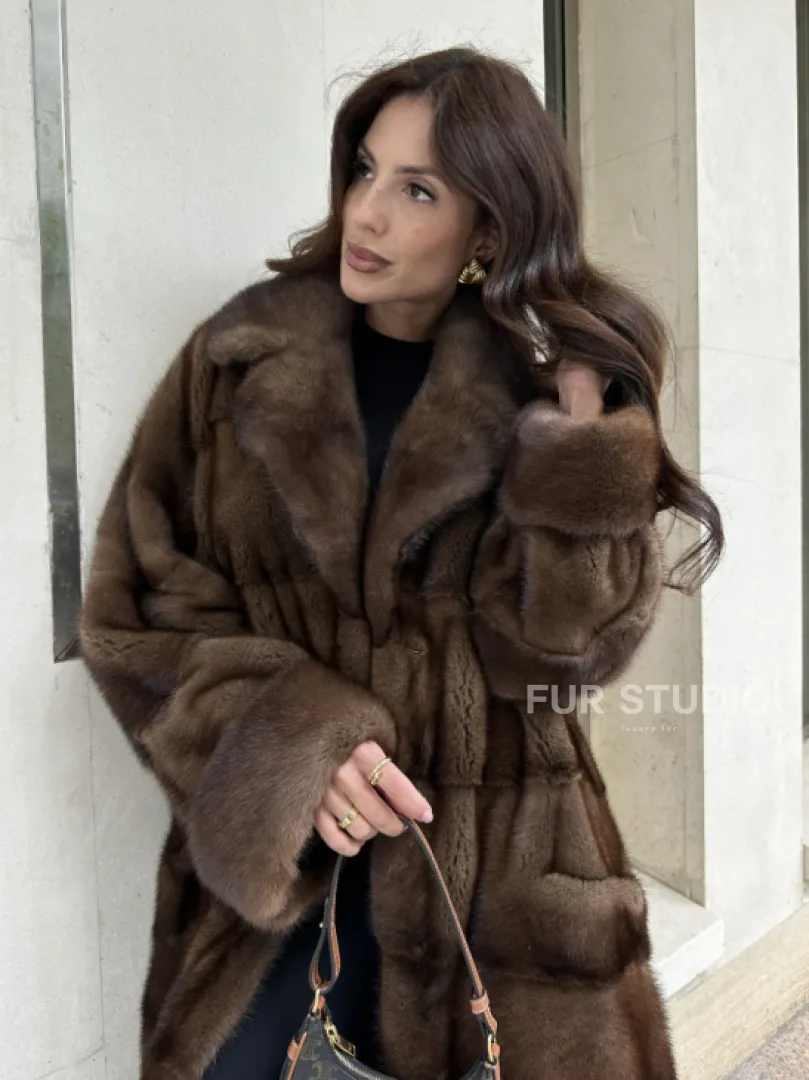 Норковая шуба NAFA соболиного натурального цвета - фото 1