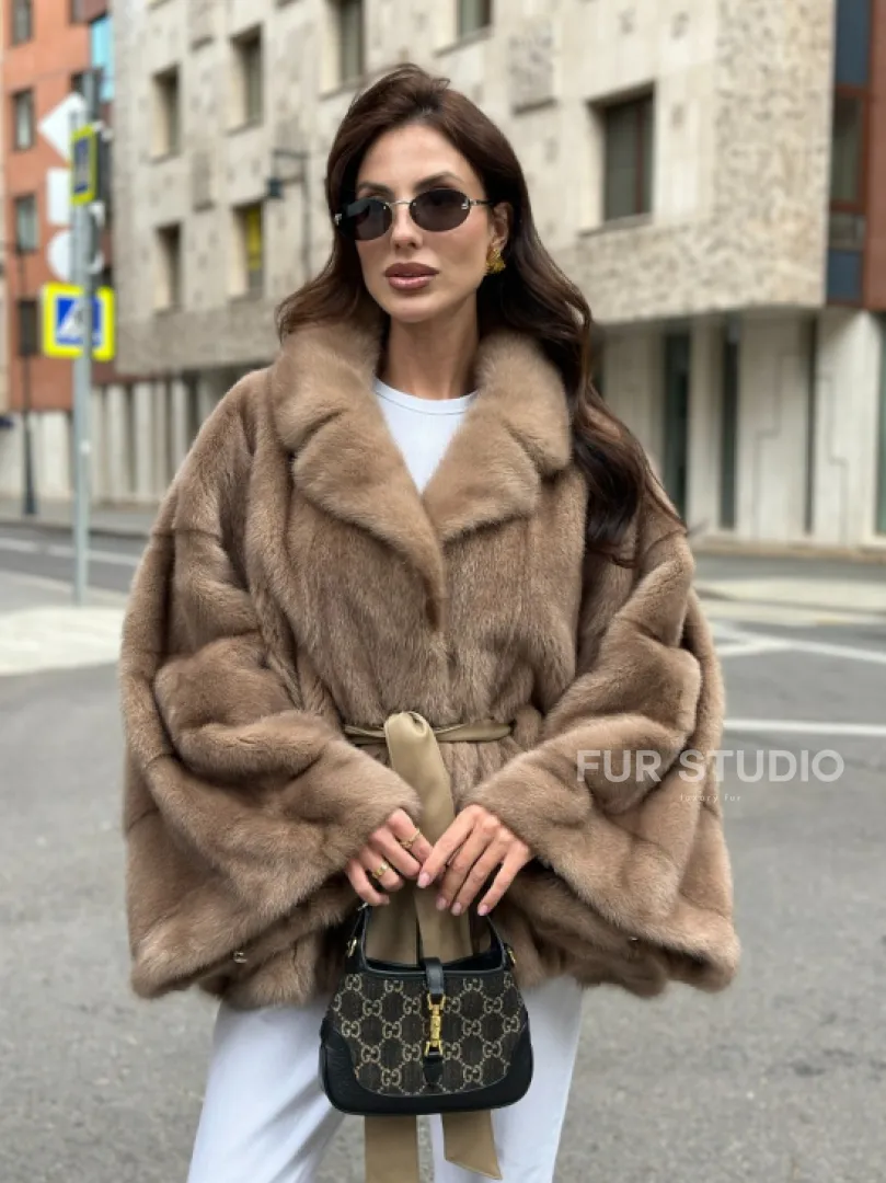Шуба автоледи из норки цвет бежевый - фото 0