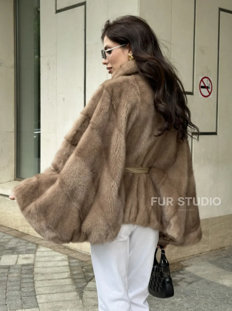 Шуба автоледи из норки цвет бежевый - фото 3