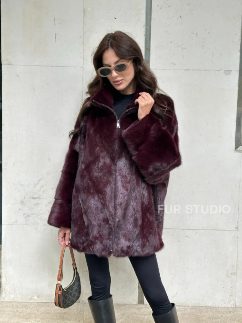 Женская норковая курточка - цвет бордо - фото 10