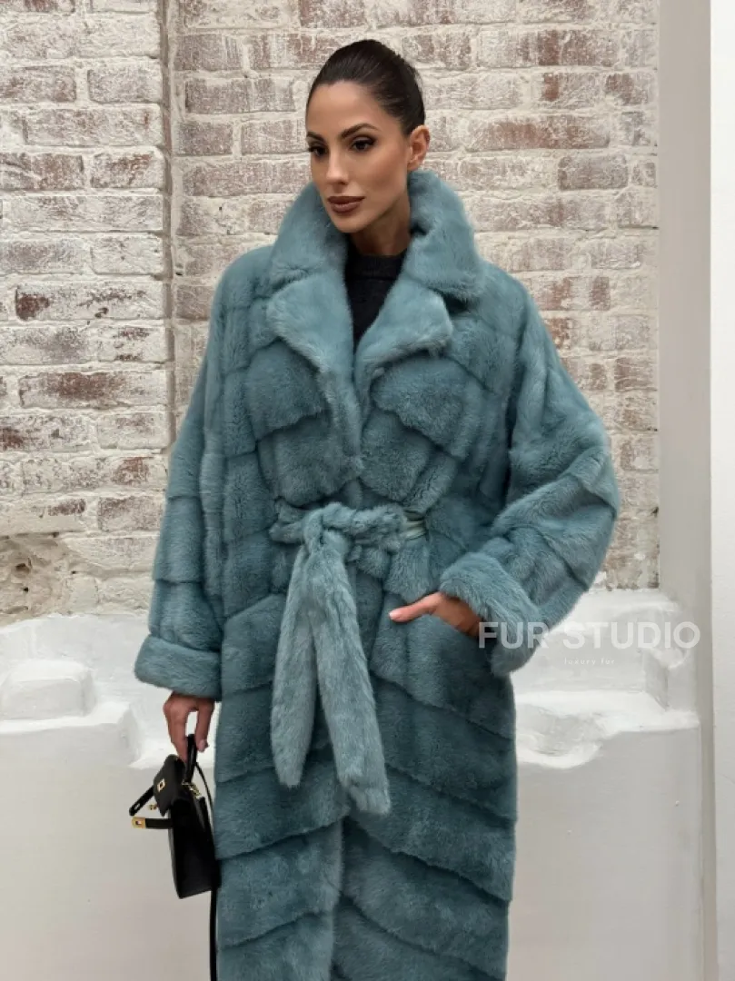 Норковая шуба в цвете TIFFANY - фото 4