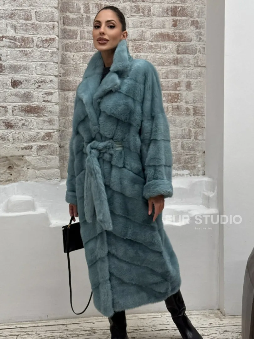 Норковая шуба в цвете TIFFANY - фото 10