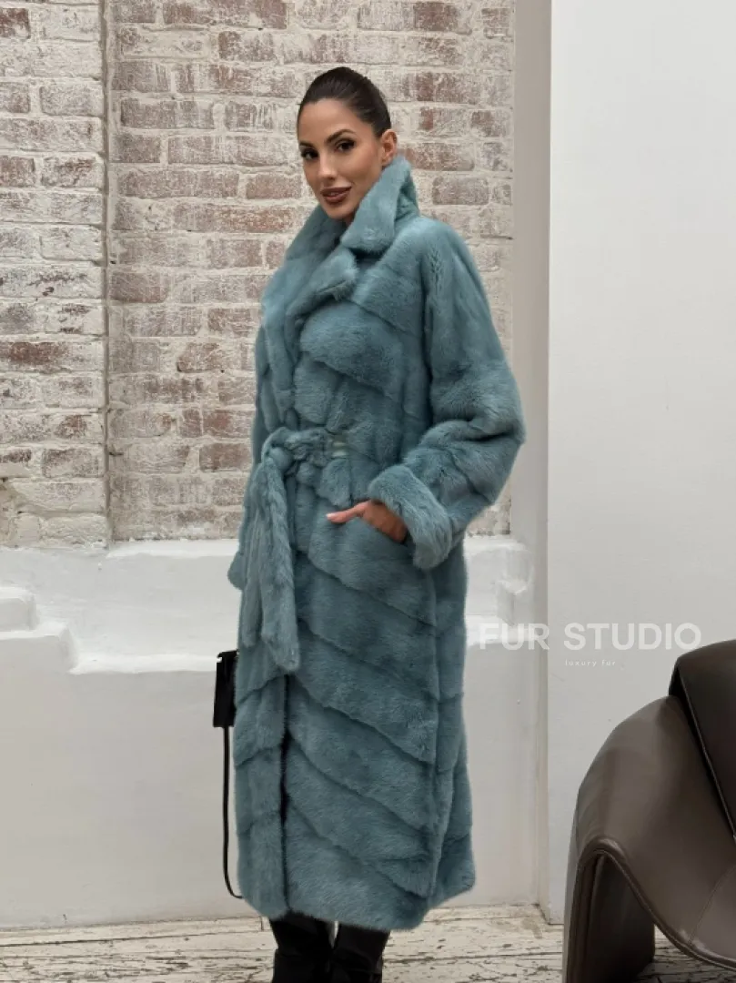 Норковая шуба в цвете TIFFANY - фото 13