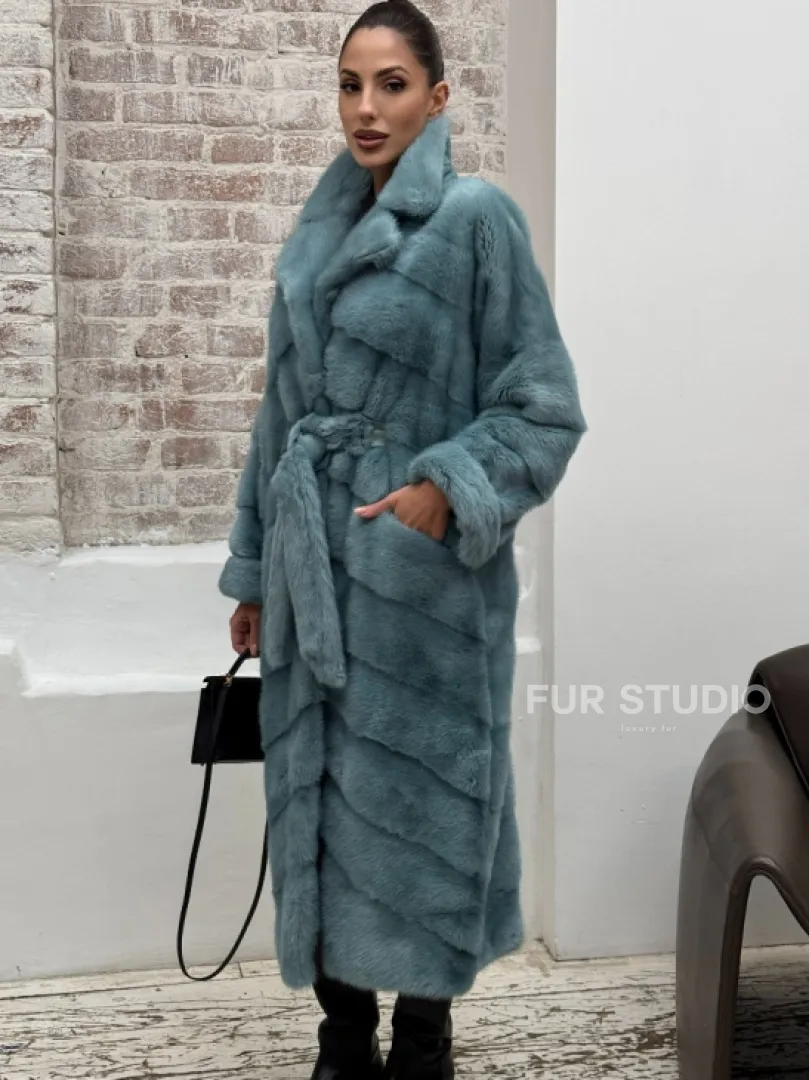 Норковая шуба в цвете TIFFANY - фото 3