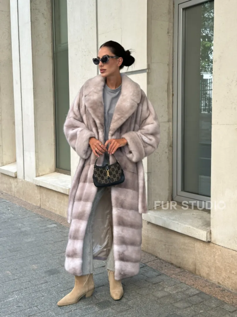 Шуба из импортной плюшевой норки английский воротник - нюд - фото 11