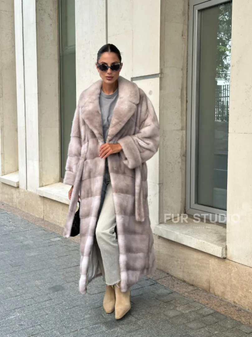 Шуба из импортной плюшевой норки английский воротник - нюд - фото 12