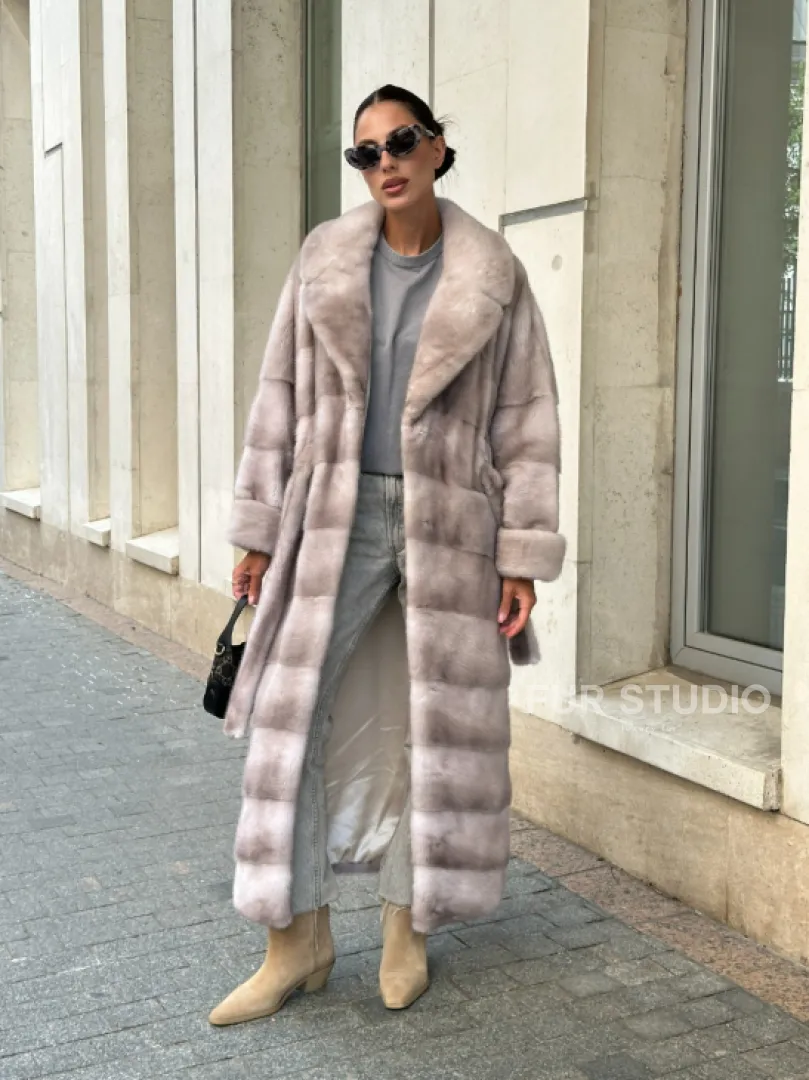 Шуба из импортной плюшевой норки английский воротник - нюд - фото 8