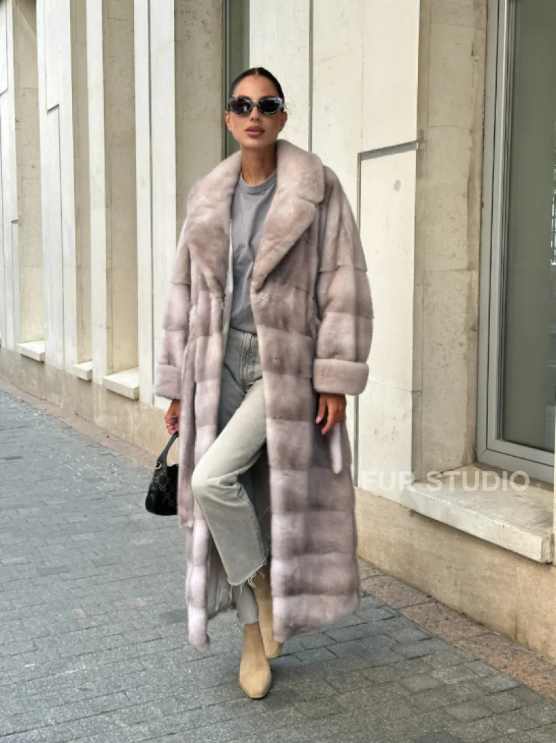 Шуба из импортной плюшевой норки английский воротник - нюд - фото 10