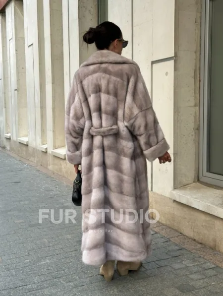 Шуба из импортной плюшевой норки английский воротник - нюд - фото 5