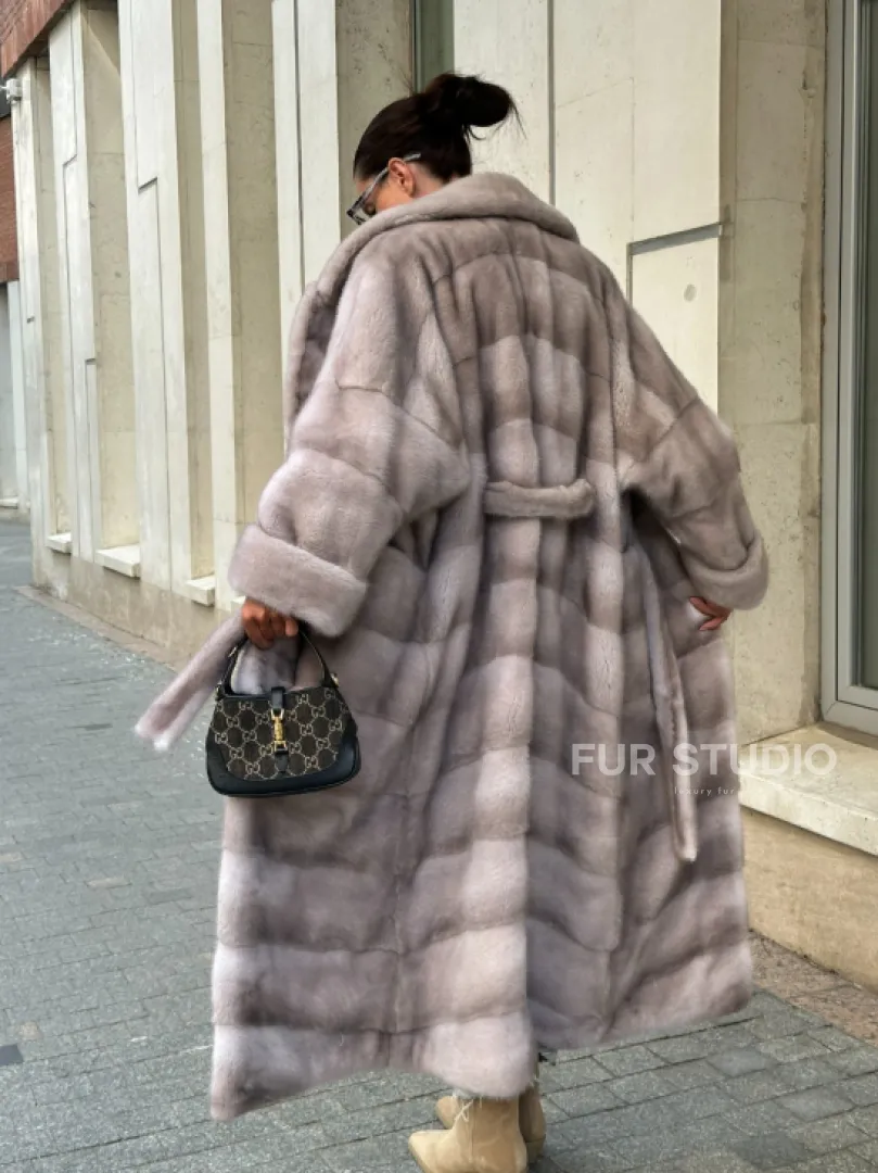 Шуба из импортной плюшевой норки английский воротник - нюд - фото 4